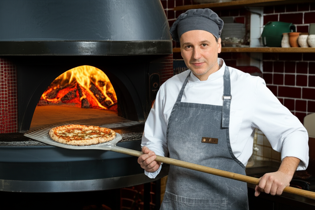 Pizzeria chef making pizza